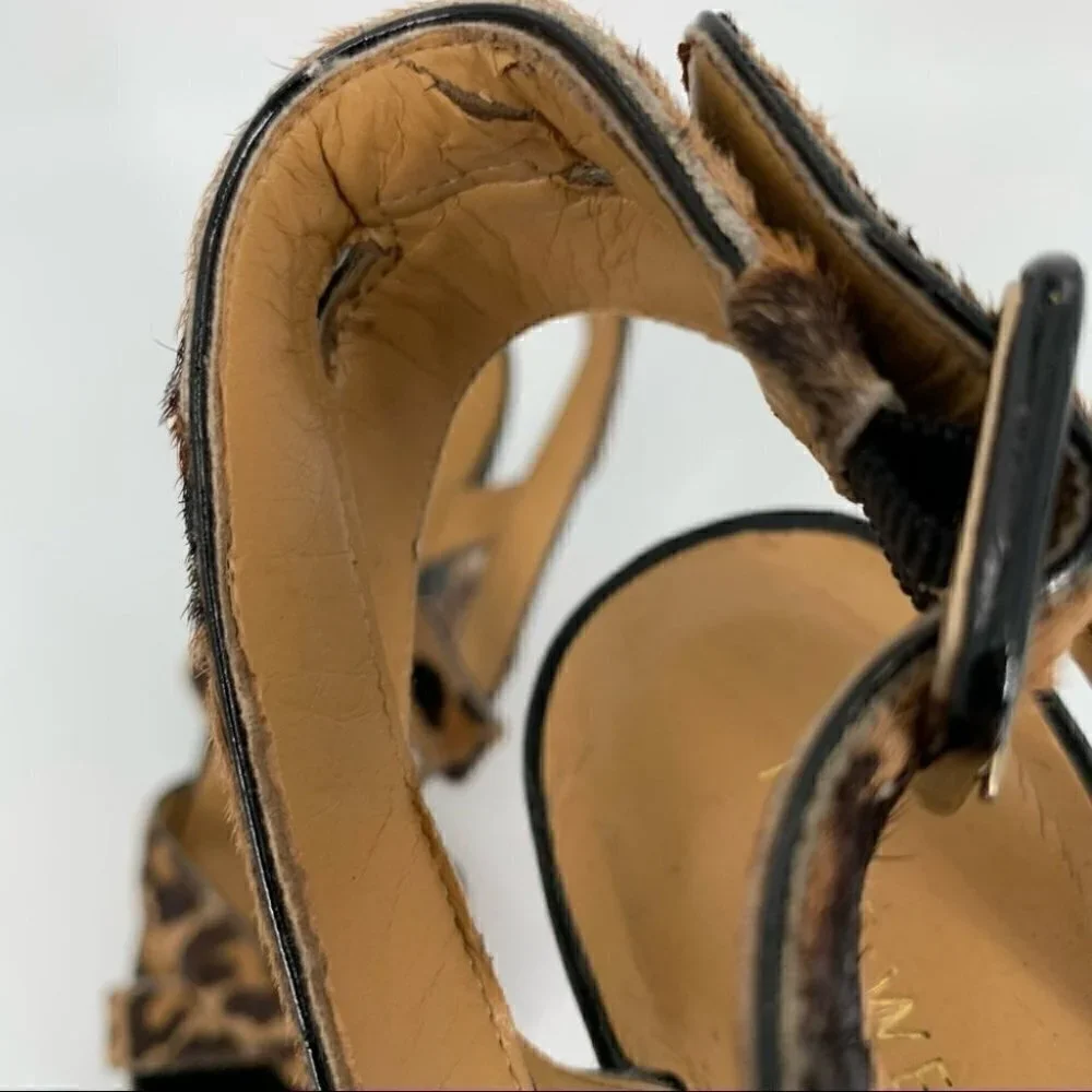 Nine West heels fannyr size 8 Cheetah print calf hair platform strappy wedges